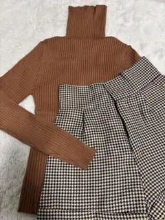 完全未使用！迷った時のコーデ完成！リブタートルネック＆チェックパンツセットアップ