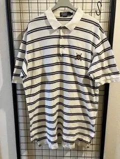 90s POLO GOLF ボーダーポロシャツ ラルフローレン L ホワイト