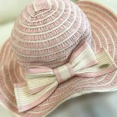 TOCCA リボン付き麦わら帽子 52cm ピンク　美品のサムネイル