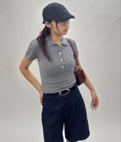 WHO'S WHO gallery　半袖ニットポロ　グレーのサムネイル