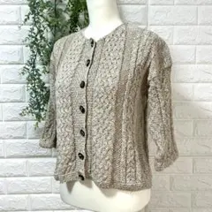 ベージュ　カーディガン　手編み風　７分袖　Lサイズ相当　上品　可愛い　春秋