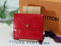 【美品】ルイヴィトン ヴェルニ ポルトモネ 三つ折り財布 レッド系
