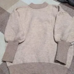 リブ編みバルーンスリーブニット M ベージュ系