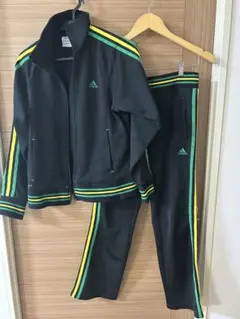 adidas ジャージ上下セット ブラック/グリーン/イエロー