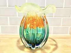 レトロ ガラス 花瓶 フラワーベース フリル カメイ ミッドセンチュリー