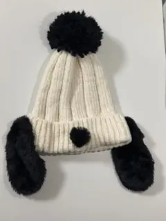 USJ スヌーピー　犬耳付きニット帽 白と黒 ポンポン付き