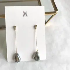 【No.844】グリーン しずく ビーズ ハンドメイドピアス アレルギー対応