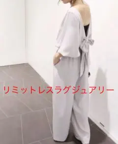 リミットレスラグジュアリー　七分袖バックリボンオールインワンのサムネイル