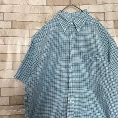 ブルックスブラザーズ BDシャツ 半袖 チェック柄 リネン 青 白 L