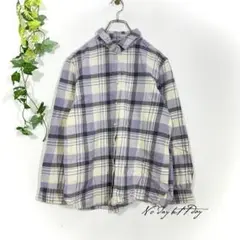 UNIQLO ユニクロ チェック柄シャツ 長袖 パープル ホワイト Lサイズ