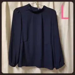 THE EMPORIUM 後ろボタン ブラウス L ネイビー シフォンのサムネイル