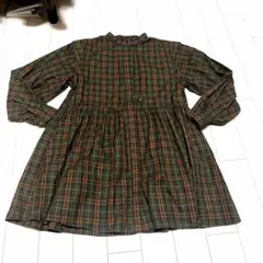 ギリギリ価格フレイクスストアブラウン系チェック柄スタンドカラーチュニックブラウス