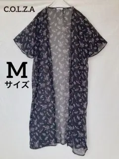 コルザ 花柄 シースルー 半袖 ロング カーディガン トップス M ブラック