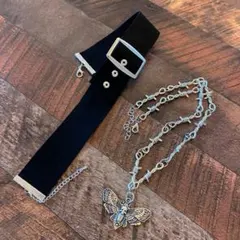 【2点】チョーカー 有刺鉄線 骸骨蛾ネックレス グランジ ダークコア ゴスロリ