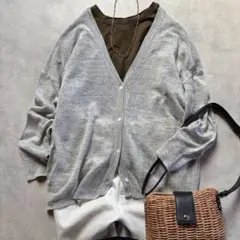 【美品】　アーバンリサーチドアーズ リネンVネックカーディガン ライトグレー