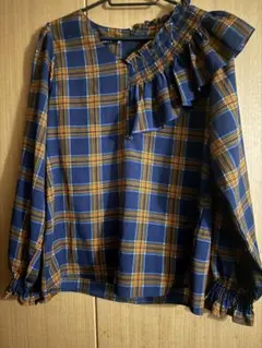 チェック柄アシンメトリーフリル長袖カットソー新品送料込み