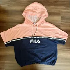 FILA フード付きショート丈Tシャツ ピンクラテコラボ