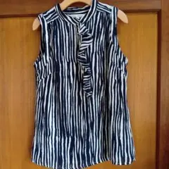 【美品】BANANA REPUBLIC ノースリーブ トップス フリル L 紺白