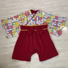 ベビー 袴ロンパース 花柄 女の子 80 ピンク