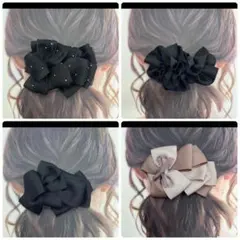 黒のシンプルなリボン　バレッタ　やっとこピン