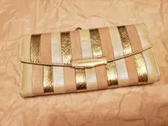【Romeo gigli】ピンク＆ゴールドのストライプ柄がま口長財布のサムネイル