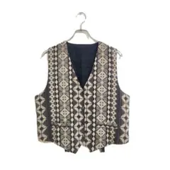 レトロデザイン ベスト M グレー 幾何学模様 おしゃれ 上品 カジュアル