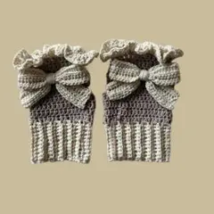 ハンドメイド　ハンドウォーマー　手袋　リボン