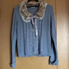 axes femme ファー付ケーブル編カーディガン ブルーのサムネイル
