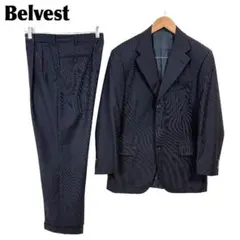 【美品】 Belvest メンズスーツセットアップ ３ボタン 48 黒ストライプのサムネイル