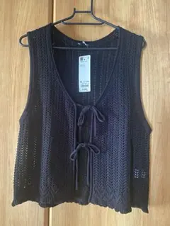 【新品未使用】GU 透かし編みニットジレ ブラック XL