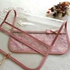 Lサイズランドセルカバー　　 縁取りくすみピンク　ピンクリボンフラワー