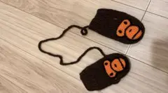 Bape ニット手袋 動物モチーフ ブラウン/オレンジ