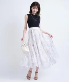 美品】アプワイザーリッシェ ショルダーリボン配色ワンピース オフ白 M