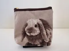 手作りミニポーチ・うさぎ・薄茶
