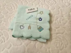 FURLA 水色 刺繍タオルハンカチ