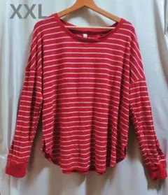 XXL 赤と白のストライプ 長袖トップス