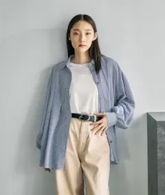 LEPSIM サラキレタック長袖シャツ　ブルー　ストライプ柄のサムネイル