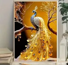 【✨秀麗品✨】美しい 金色の孔雀アート