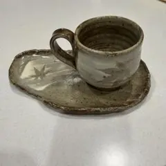 陶器 マグカップ ソーサーセット 紅葉柄