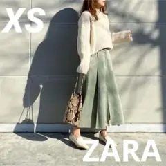 ZARA スエードテイスト ロングフレアスカート グリーン XS