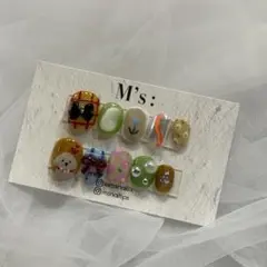 【現品／即購入◎】手書きネイル　カラフル　ポップネイル　個性派ネイル　ぷっくり