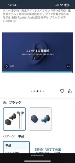 SONY ワイヤレスイヤホン WF-XB700 ブラック