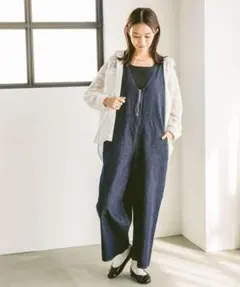 グローバルワーク　GOODデニムサロペット　ネイビー　L