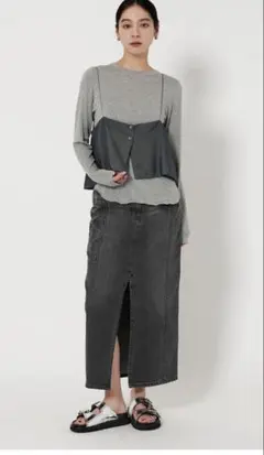 BEAUTY&YOUTH コットンデニム フロントスリット ロングスカート