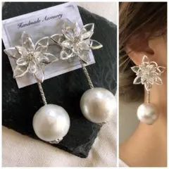 No.23★大ぶり クリア  フラワー ピアス イヤリング  透明 花