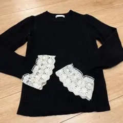 Helm ブラックニット レース袖Msize