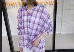 ユナイテッドアローズ　チェック柄シアーブラウス　パープル　長袖　シャツのサムネイル