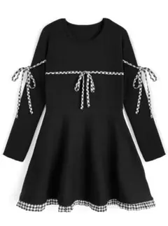 GRL ギンガムチェック柄リボンフレアニットミニワンピース lt162