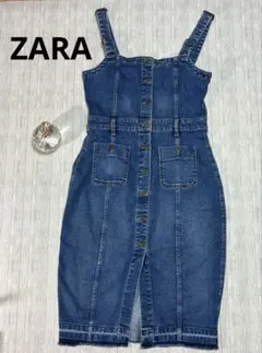 ZARA デニム　サロペット　USA L フロントボタン