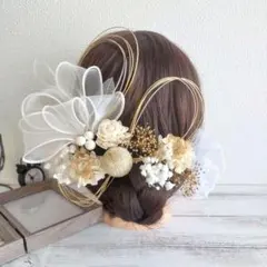 髪飾り＊結婚式成人式卒業式振袖袴~ボリュームリボン和玉~ホワイトゴールド20本